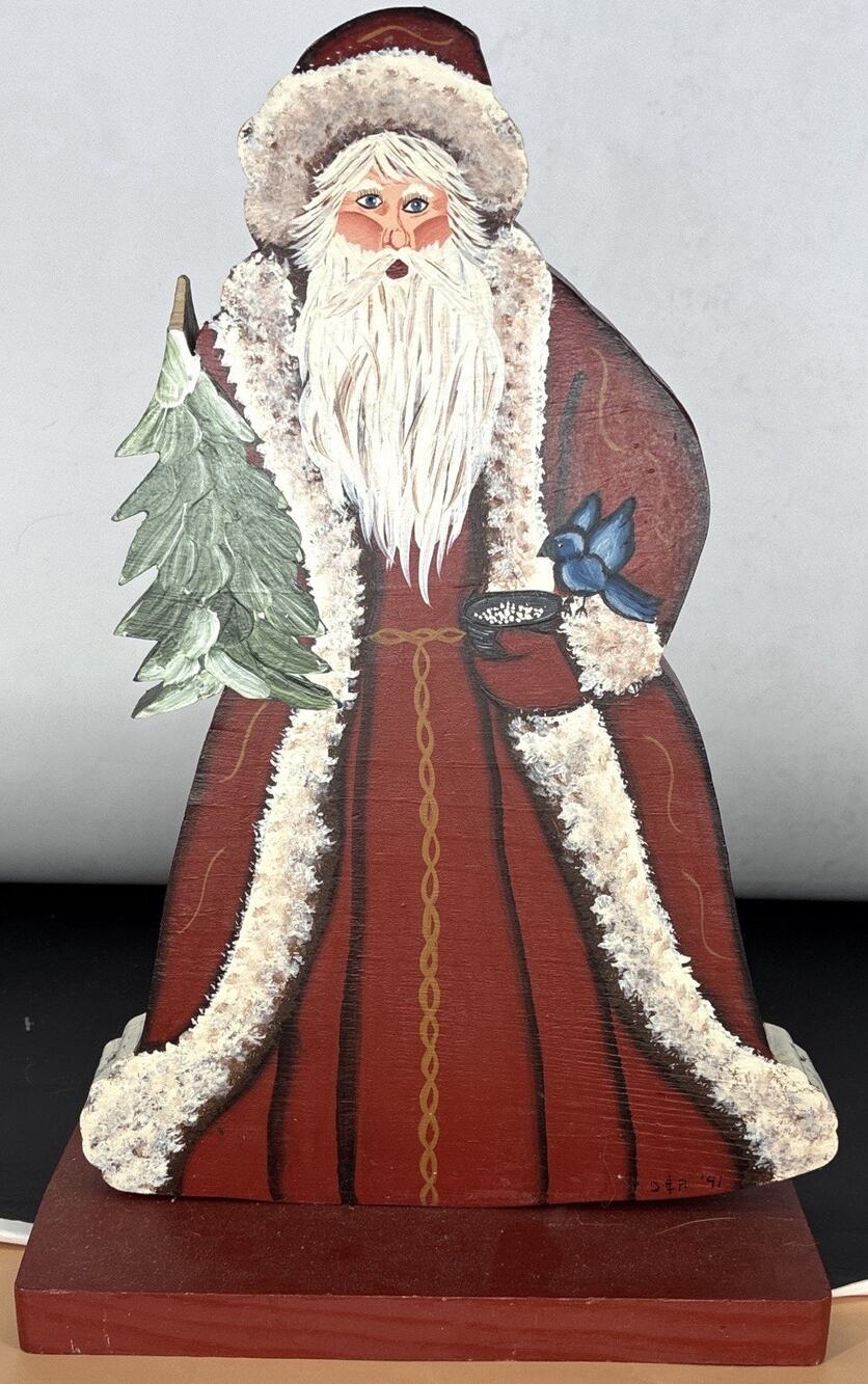 Vintage Hand-Painted Folk Art Wooden Santa Shelf Sitter Primitive Christmas